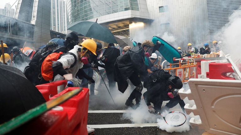 Protesters clash with riot police during a protest to demand democracy and political reforms in Hong Kong on 25 August, 2019. File pic: Reuters
