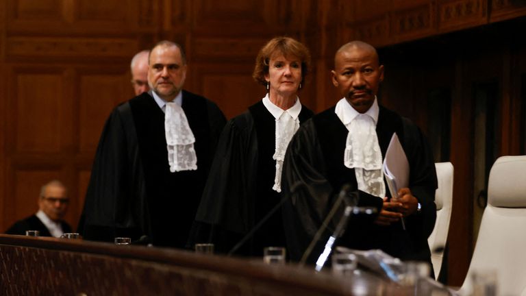 Judges arrive at the International Court of Justice in The Hague. Pic: Reuters