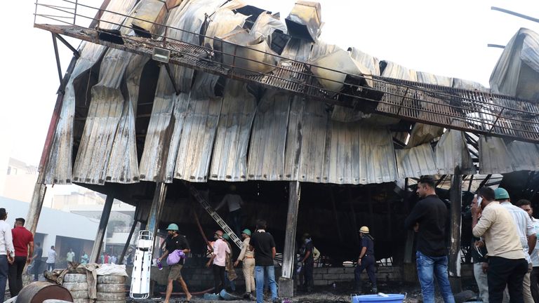 The fire broke out an amusement park in Rajkot in the Indian state of Gujarat. Pic: AP