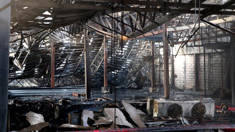 The scene of the fire which has left at least 20 people dead. Pic: AP