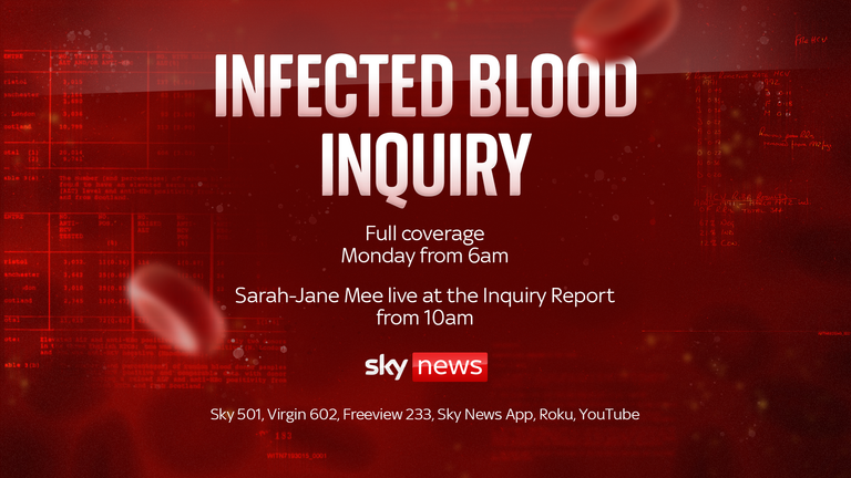 Infected blood inquiry Sky News promo image