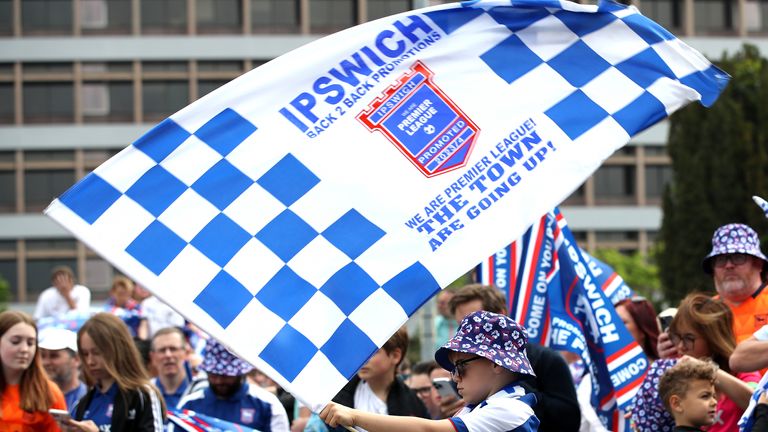 Ipswich Town fans before an open top bus parade.  Peak PA