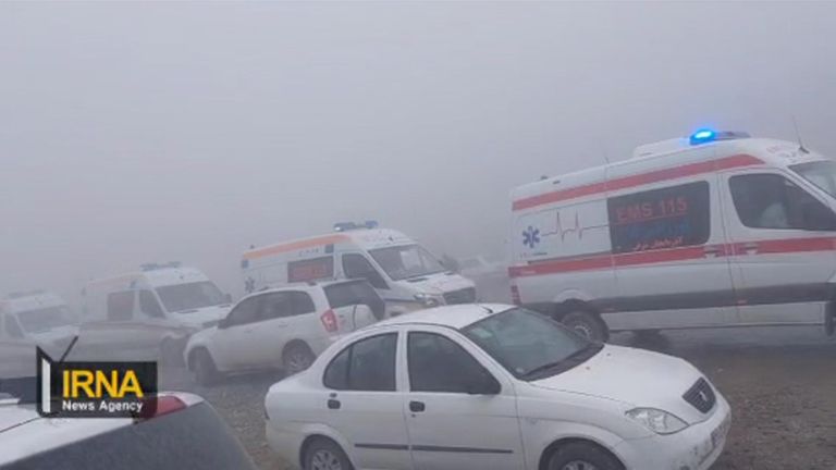 TV picture showed thick fog at the search site. Pic: IRNA