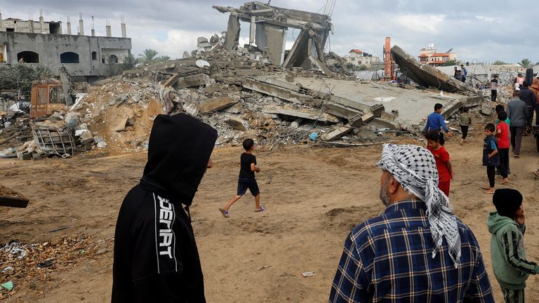 Site of an Israeli strike on a house in Rafah, in the southern Gaza Strip.
Pic: Reuters
