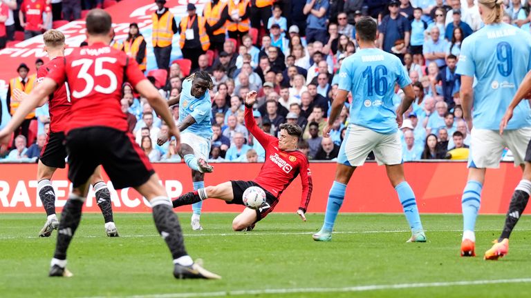 Jeremy Doku scored Manchester City&#39;s only goal of the match. Pic: PA