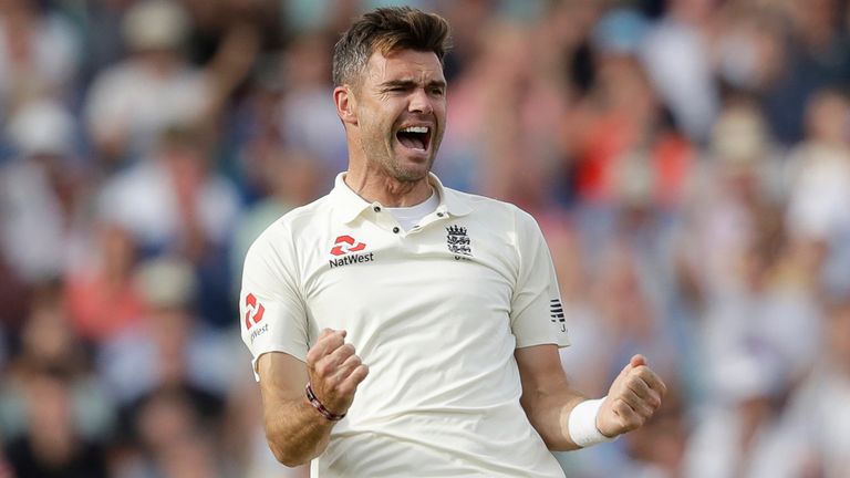 England's Jimmy Anderson celebrates taking the wicket of India's Shikhar Dhawan during the fifth cricket test match of a five match series between England and India at the Oval cricket ground in London, Monday, Sept. 10, 2018. (AP Photo/Matt Dunham)


