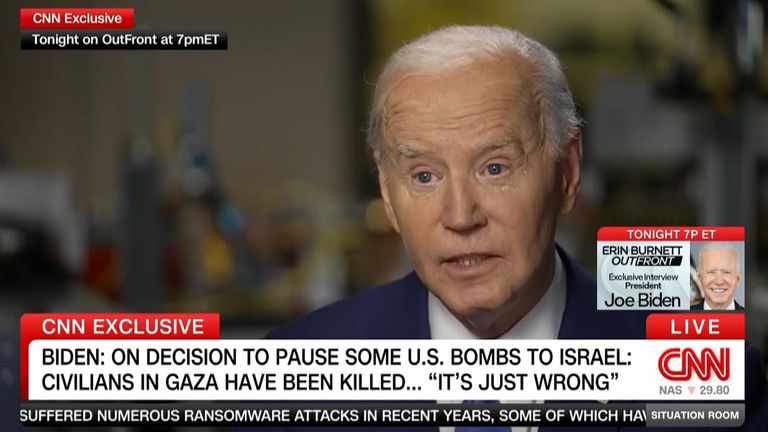 Joe Biden tells CNN he won&#39;t be supplying Israel with weapons for a Rafah offensive