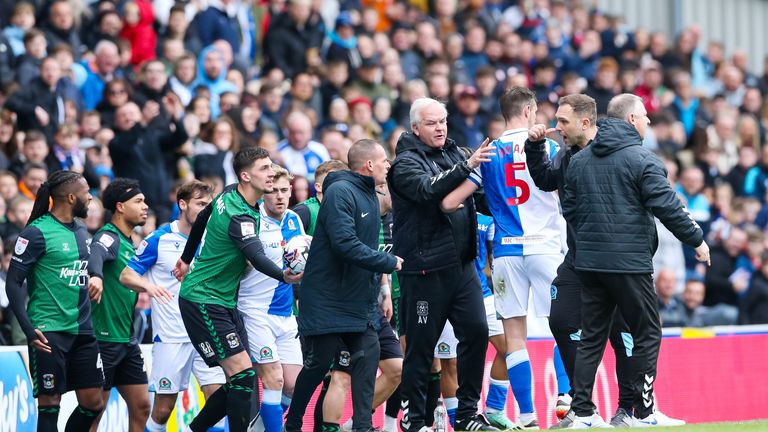 Eustace engages in a heated discussion before being sent off. Pic: PA