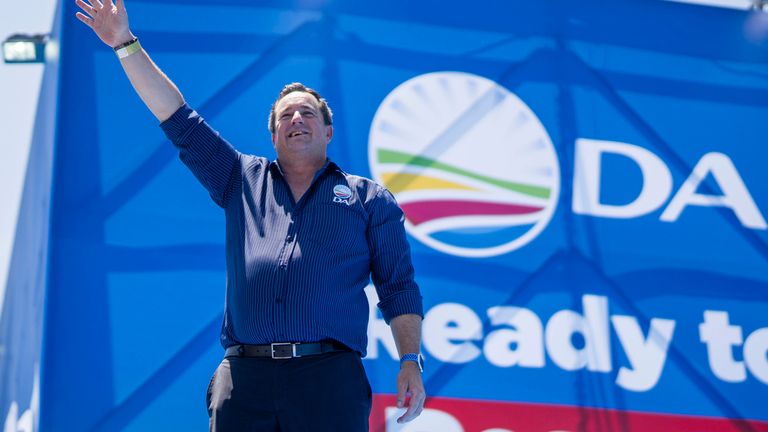 Democratic Alliance (DA) party leader John Steenhuisen waves to supporters in Pretoria in February. Pic: Ap