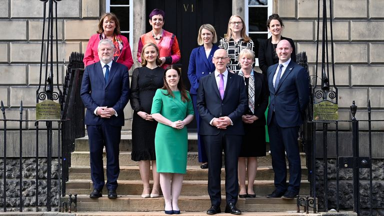 First Minister John Swinney outside Bute House with his newly appointed cabinet. Pic: Reuters/Lesley Martin