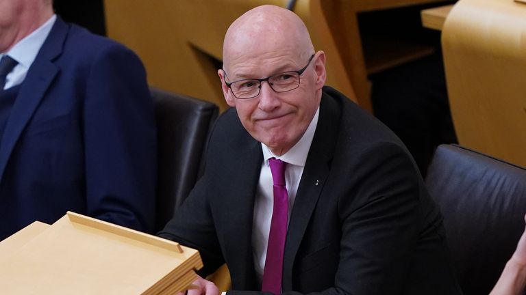 Newly elected leader of the Scottish National Party (SNP) John Swinney, sits in the chamber at the Scottish Parliament in Edinburgh. Picture date: Tuesday May 7, 2024.