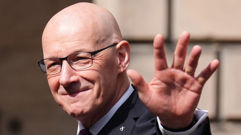 John Swinney after speaking to the media after he is sworn in as First Minister of Scotland and Keeper of the Scottish Seal, at the Court of Session in Edinburgh. Picture date: Wednesday May 8, 2024.