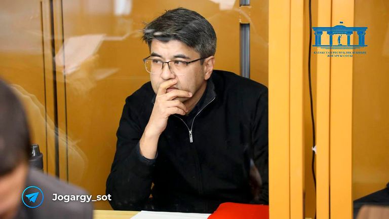 Bishimbayev is on trial for killing his wife, Mrs Nukenova, and the case has touched a nerve in the Central Asian country. Pic: Kazakhstan Supreme Court Press Office/Telegram/AP


