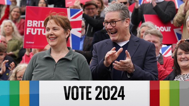 Sir Keir Starmer speaking at a victory rally in the East Midlands alongside his winning candidate, Claire Ward (Pic: PA)
