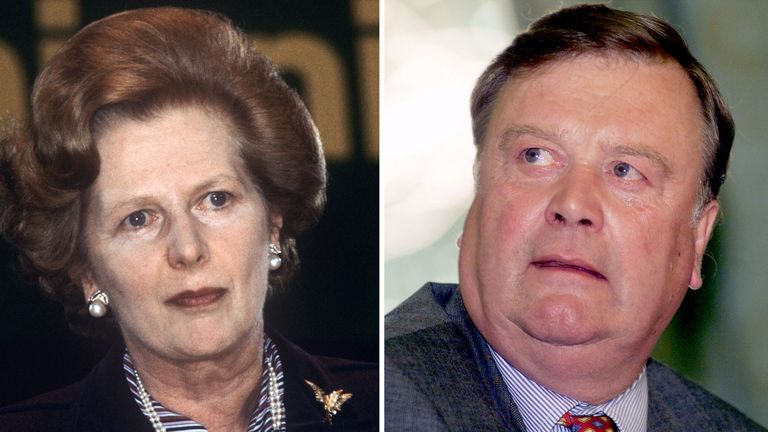 Margaret Thatcher  and Kenneth Clarke.
Pic:Reuters/PA