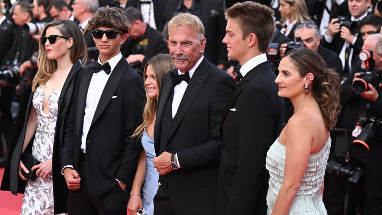 The Costner family: (L-R) Lily, Hayes Logan, Grace Avery, Kevin, Cayden Wyatt  and Annie. Pic: PA