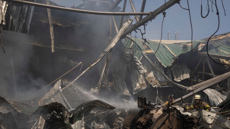 Pic: Reuters
Firefighters work at compound of a printworks hit by Russian missile strikes, amid Russia's attack on Ukraine, in Kharkiv, Ukraine May 23, 2024. REUTERS/Valentyn Ogirenko