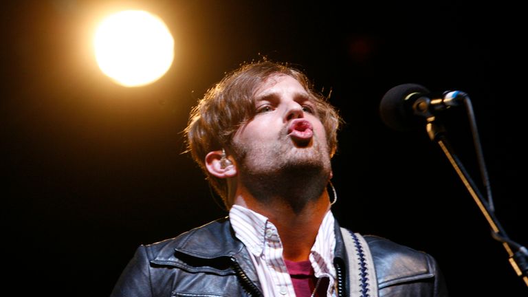 Caleb Followill of Kings of Leon headlining Glastonbury Festival in 2008. Pic: Reuters/Luke MacGregor
