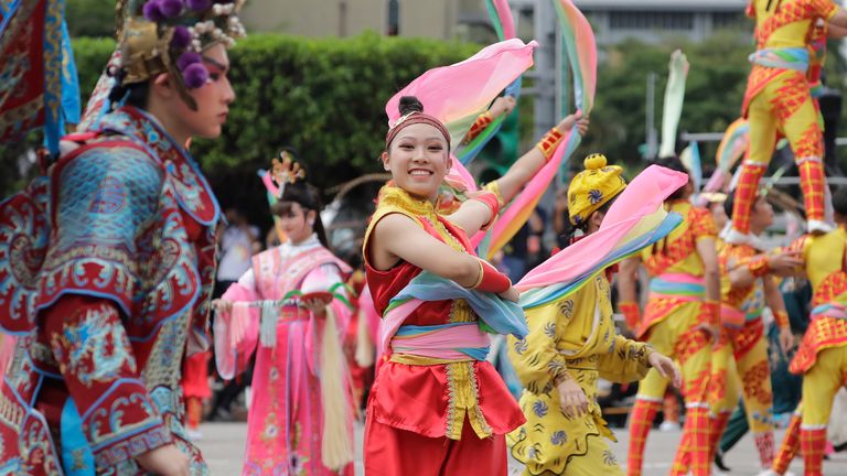 Dancers perform during an inauguration ceremony of Taiwan&#39;s President Lai Ching-te in Taipei.
Pic: AP