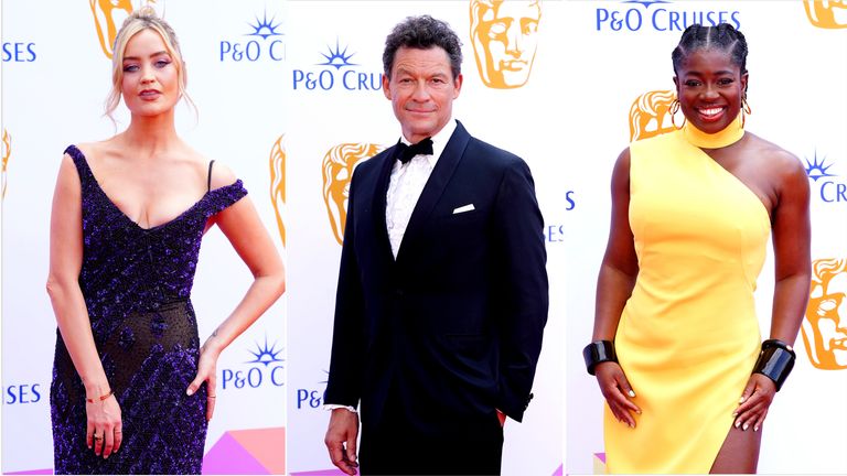 (L-R) TV presenter Laura Whitmore, actor Dominic West and broadcaster Clara Amfo 