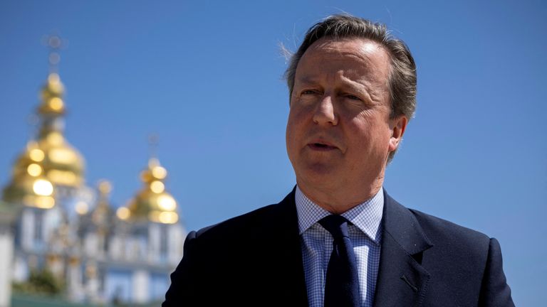 Foreign Secretary Lord David Cameron outside St. Michael&#39;s Golden-Domed Monastery during his visit to Kyiv in Ukraine. Picture date: Thursday May 2, 2024.

