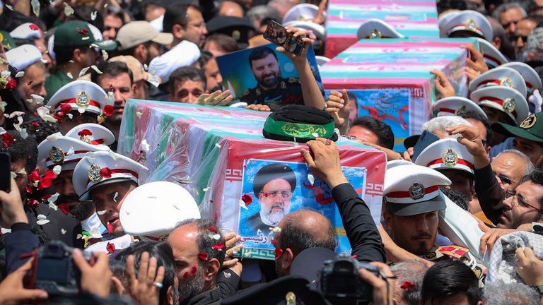 The funeral for Mr Raisi and his companions killed in the crash. Pic: Iranian Presidency Office/AP