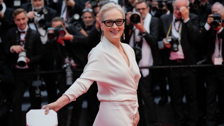 Meryl Streep poses for photographers upon arrival at the awards ceremony and the premiere of the film 'The Second Act' during the 77th international film festival, Cannes, southern France, Tuesday, May 14, 2024. (Photo by Andreea Alexandru/Invision/AP)