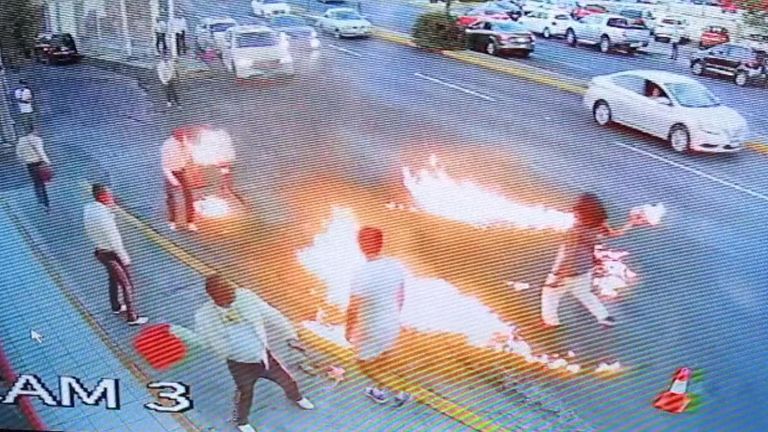 Fiery dispute between flamethrower and mariachis in Mexico
