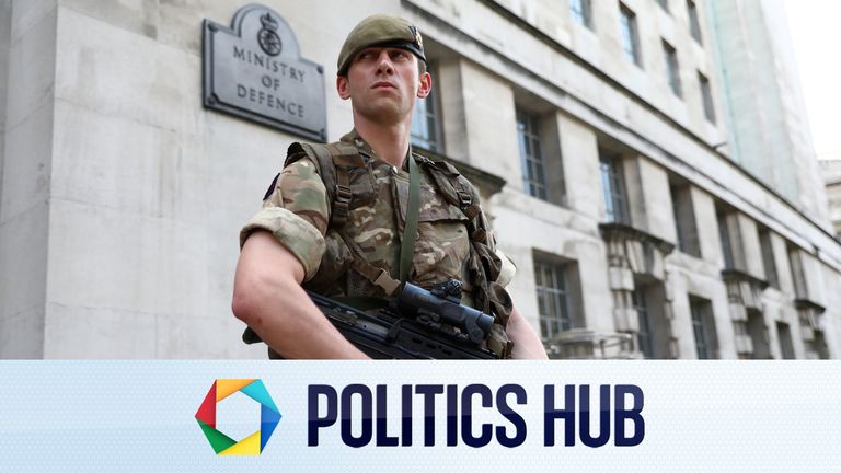 A soldier stands outside the Ministry of Defence in London, Britain May 24, 2017. REUTERS/Neil Hall