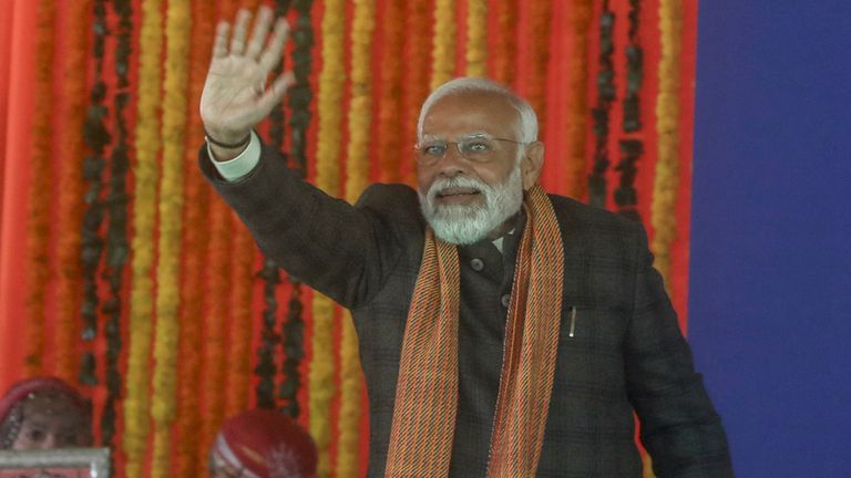 Indian Prime Minister Narendra Modi in Srinagar, Kashmir, in March. Pic: AP