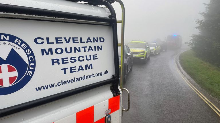 Pic: PA
Handout photo issued by Cleveland Mountain Rescue Team of emergency services at the scene in Carlton-in-Cleveland, North Yorkshire, where one person died in a mudslide on Wednesday afternoon. The area had seen almost a month&#39;s worth of rain in a day. Picture date: Thursday May 23, 2024.