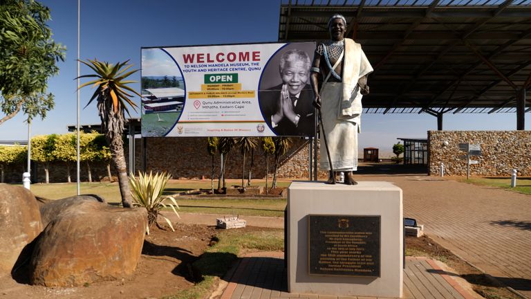 A statue of Mandela in a nearby empty museum