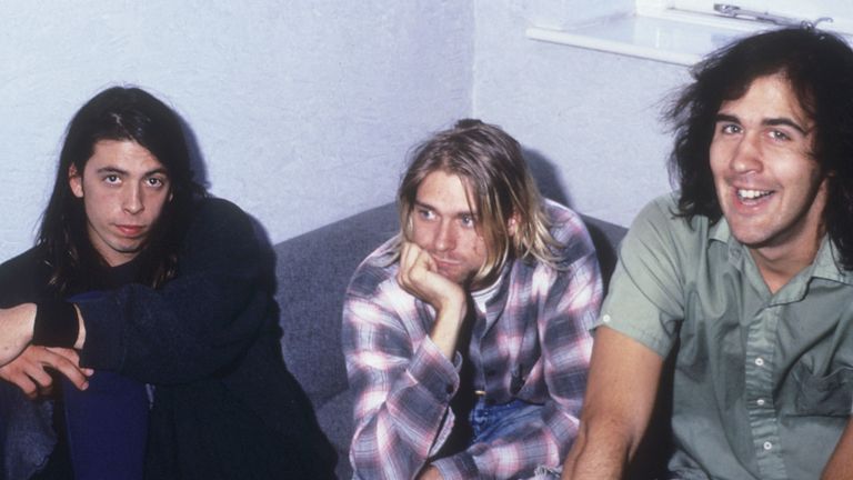 (L-R) Nirvana&#39;s Dave Grohl, Kurt Cobain, Krist Novoselic in August 1991. Pic: AP