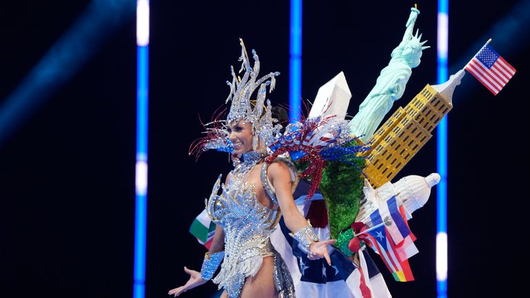 Miss USA..Noelia Voigt competes in the national costume competition at the Miss Universe Beauty Pageant in San Salvador, Thursday, Nov. 16, 2023. (AP Photo/Moises Castillo)