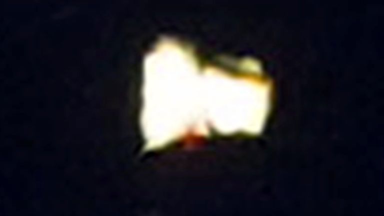 An explosion of a flying..object launched from the direction of Tongch&#39;ang-ri in North Korea is pictured in..Dandong, China on May 27, 2024. ( The Yomiuri Shimbun via AP Images )