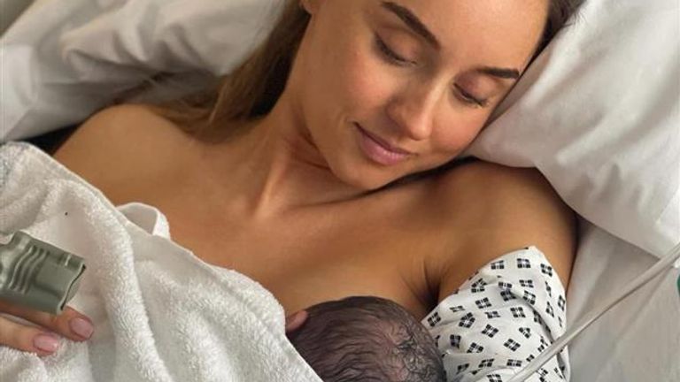 Peter Andre's wife Emily MacDonagh with Arabella - minutes after she was born last month. Pic: dr_emily_official/Instagram