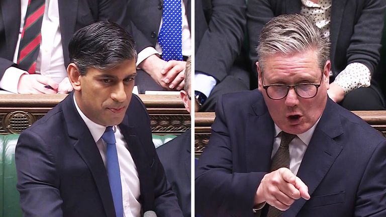 Sir Keir Starmer asks prime minster Rishi Sunak questions in the House of Commons