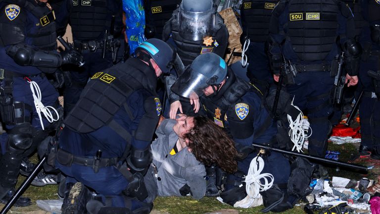 Police arrest protester at UCLA.  Photo: Reuters