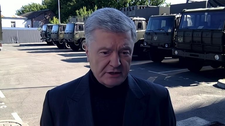 Former Ukrainian President Petro Poroshenko talks to Sky News