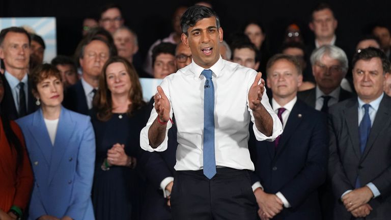 Prime Minister Rishi Sunak speaking at a General Election campaign event at ExCeL London, in east London, after calling a General Election for July 4. Picture date: Wednesday May 22, 2024. PA Photo. See PA story POLITICS Election. Photo credit should read: Stefan Rousseau/PA Wire