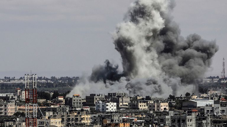 Smoke rises from Rafah after an Israeli airstrike on Gaza City