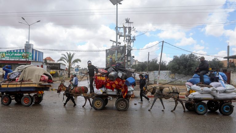 Palestinians flee Rafah after the Israeli army ordered them to evacuate. Pic: AP