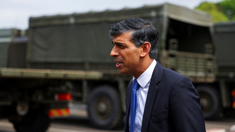 Rishi Sunak at the Catterick Garrison in North Yorkshire on 3 May. Pic: AP