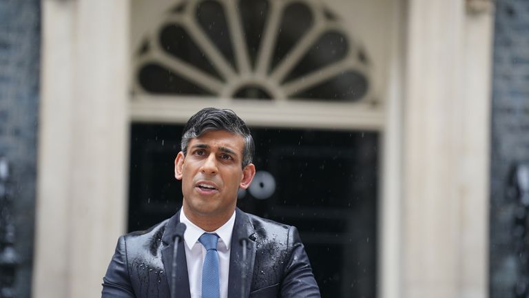 Rishi Sunak issues a statement outside 10 Downing Street.
Pic: PA