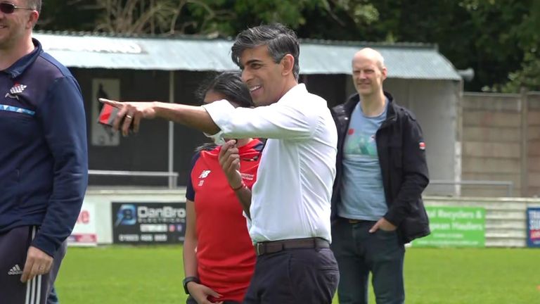 Sunak plays football in Chesham as part of campaign trail
