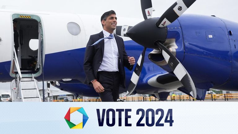 Prime Minister Rishi Sunak arrives at Inverness Airport, Scotland, while on the General Election campaign trail. Picture date: Thursday May 23, 2024. PA