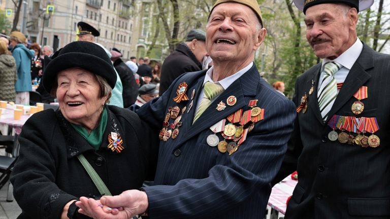 Veterans take part in the Victory Day celebrations. Pic: Reuters