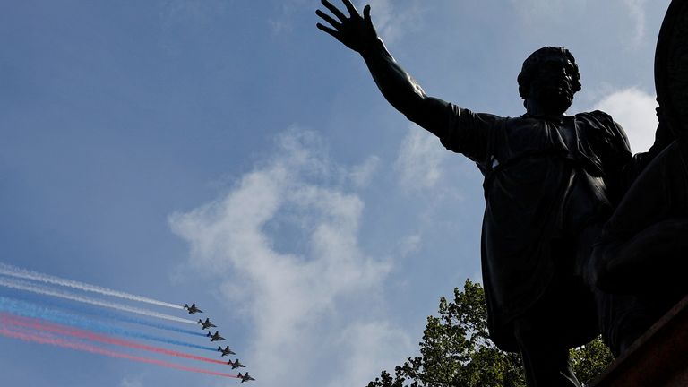 Russian Su-25 jet aircrafts during the parade. Pic: Reuters