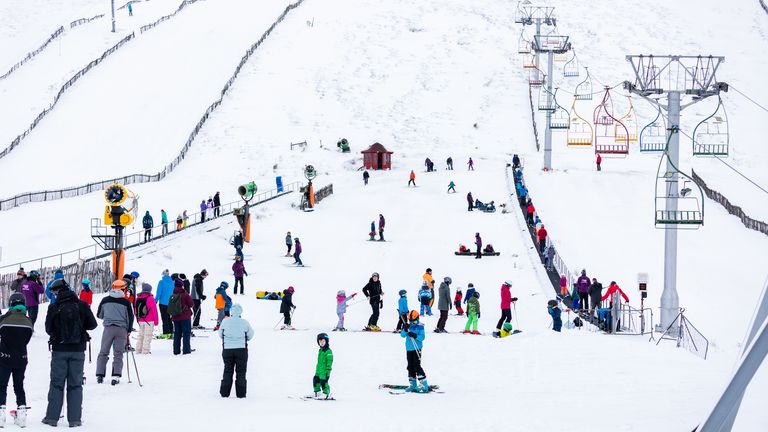 People enjoy a day of skiing at The Lecht Ski Centre at Strathdon in the Cairngorms, Scottish Highlands. A yellow warning of snow and ice has been issued for northern Scotland as the Met Office said the deadly bomb cyclone that sent temperatures plunging in the US is now causing wet and windy weather in the UK. Picture date: Friday December 30, 2022.