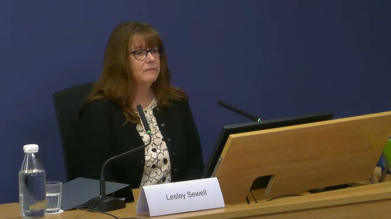 Lesley Sewell giving evidence to the Post Office inquiry. Pic: PA